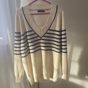 Mango Cream  Tunic/dress Sweater with Navy Stripes